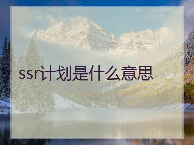 ssr计划是什么意思